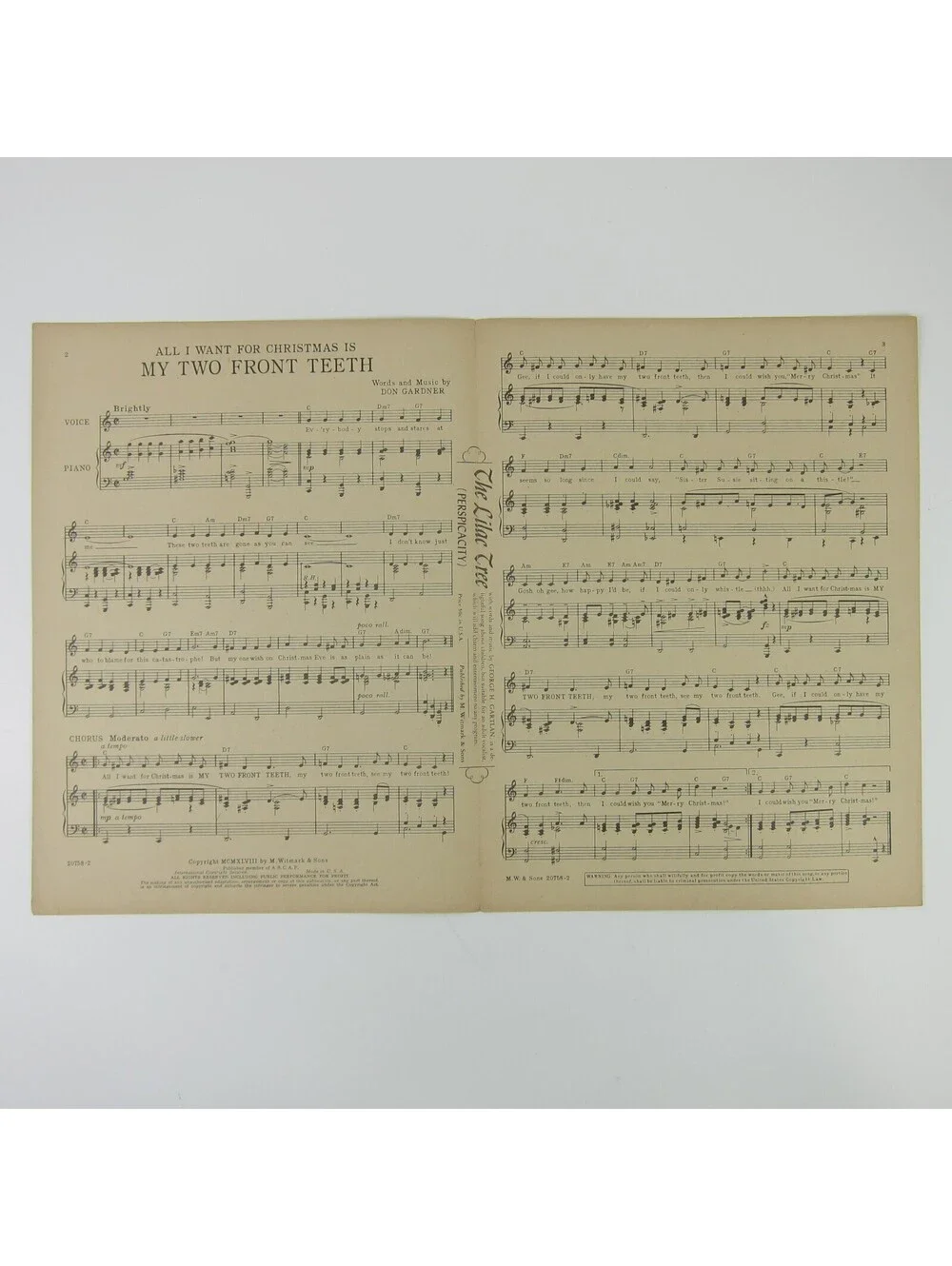 Sheet Music All I Want For Christmas Is My Two Front Teeth Don Gardner 1948